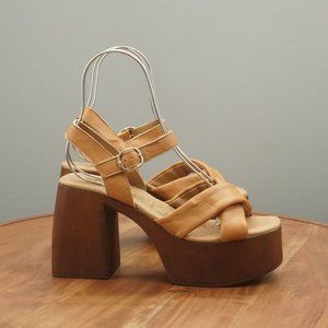 NEW Sam Edelman Womens Suzannah Platform Chunky Sandals Size 9 M Tan Leather